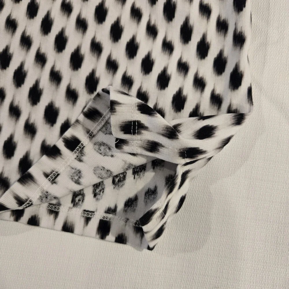Rafaella Ladies Top White w/ Black Blurred Dots Embroidered Collar Side Slits XL
